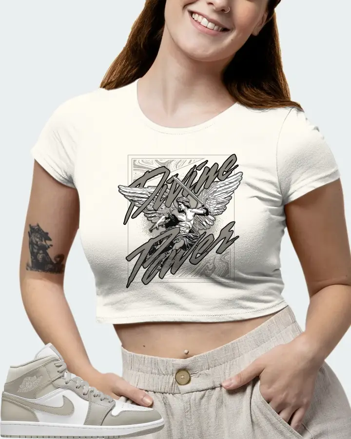 Jordan 1 Mid Sneaker Matching Ecru White Crop Top (Divine Power) - View 7