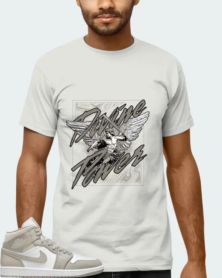 Jordan 1 Mid Sneaker Matching Silver T-Shirt (Divine Power) - View 6