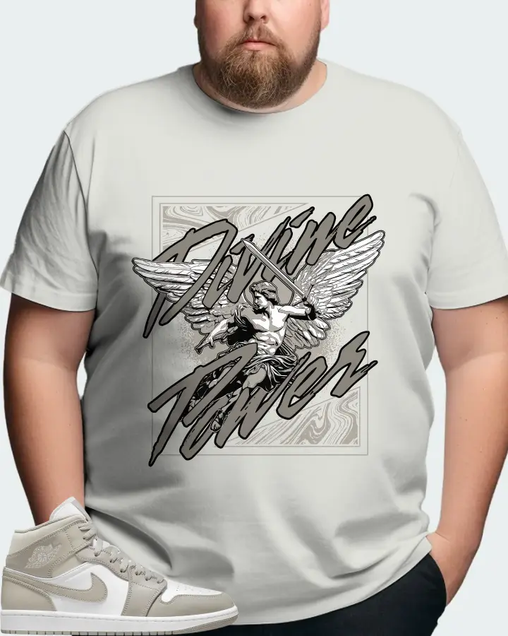 Jordan 1 Mid Sneaker Matching Silver T-Shirt (Divine Power) - View 8