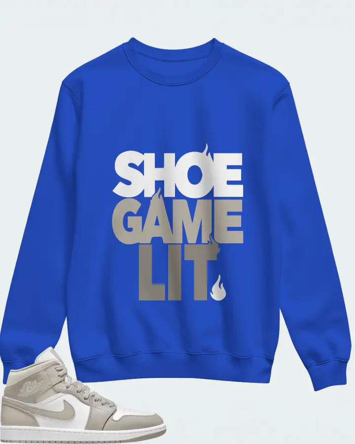 Jordan 1 Mid Sneaker Matching Royal Blue Sweatshirt - Shoe Game Lit Classic
