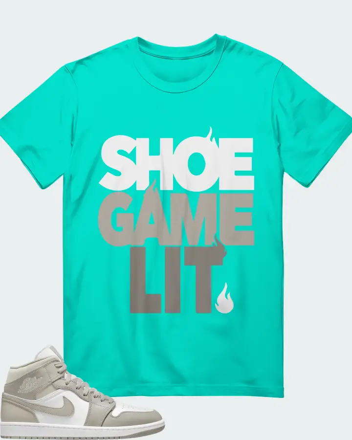 Jordan 1 Mid Sneaker Matching Teal T-Shirt - Shoe Game Lit Classic