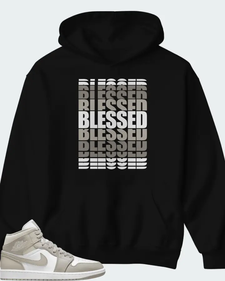 Jordan 1 Mid Sneaker Matching Black Hoodie - BLESSED Many Times