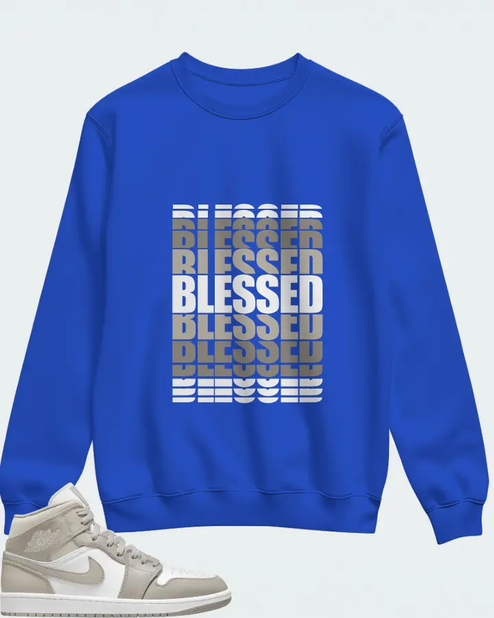 Jordan 1 Mid Sneaker Matching Royal Blue Sweatshirt - BLESSED Many Times