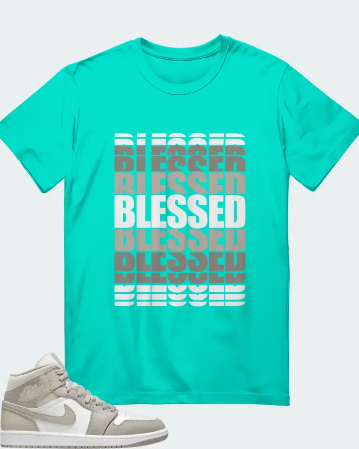 Jordan 1 Mid Sneaker Matching Teal T-Shirt - BLESSED Many Times