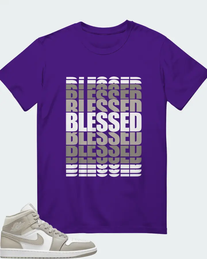 Jordan 1 Mid Sneaker Matching Purple Gildan T-Shirt - BLESSED Many Times