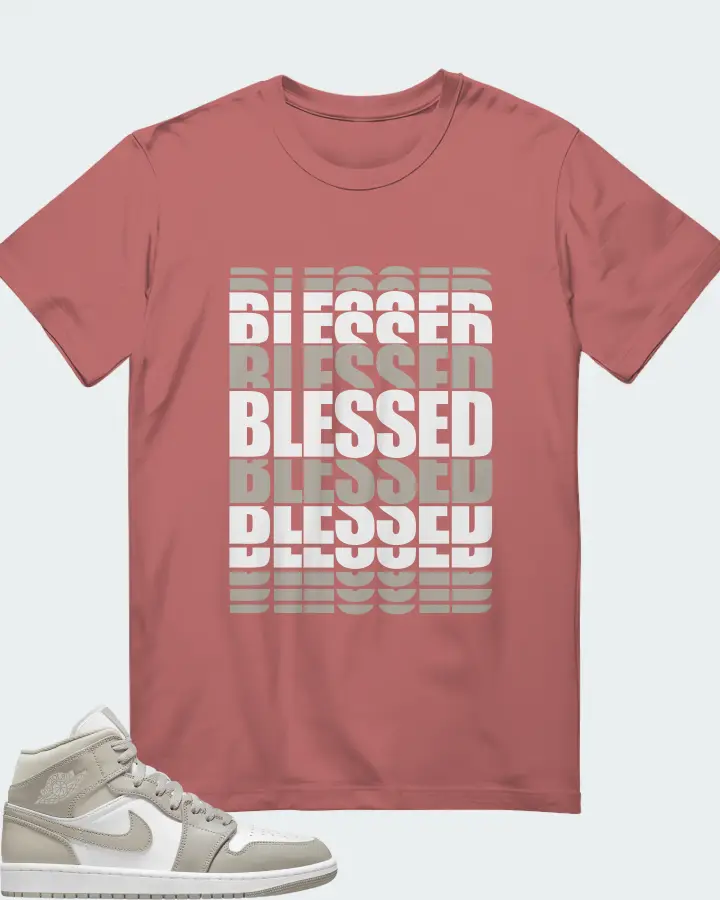 Jordan 1 Mid Sneaker Matching Mauve T-Shirt - BLESSED Many Times