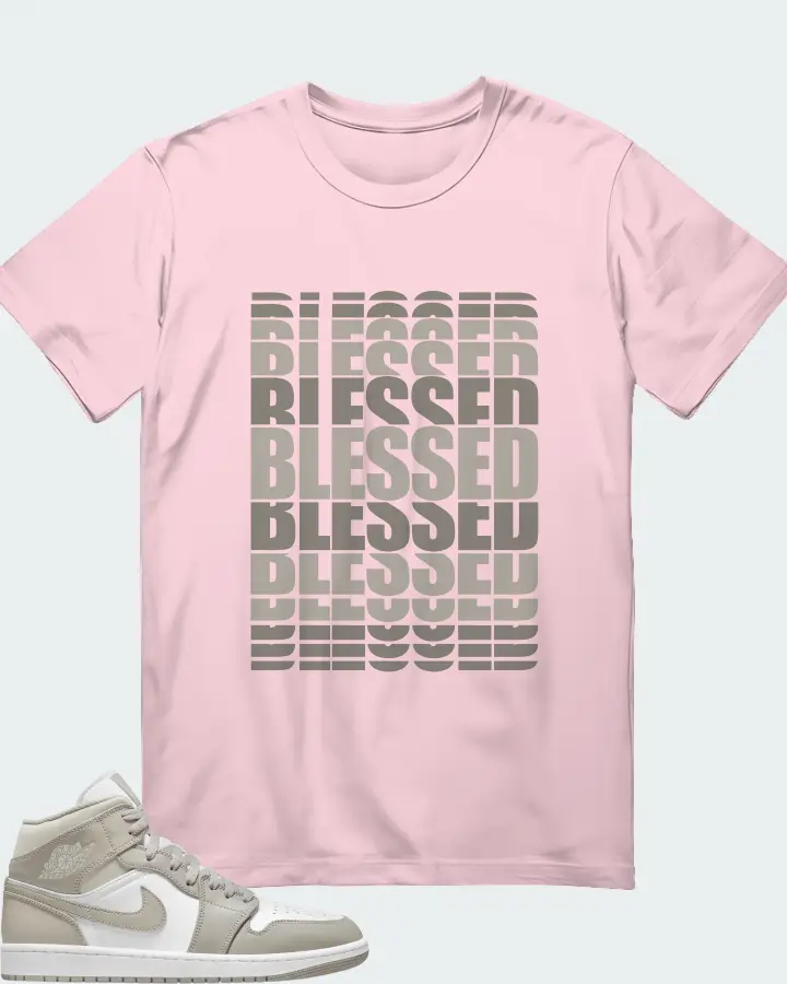 Jordan 1 Mid Sneaker Matching Soft Pink T-Shirt - BLESSED Many Times