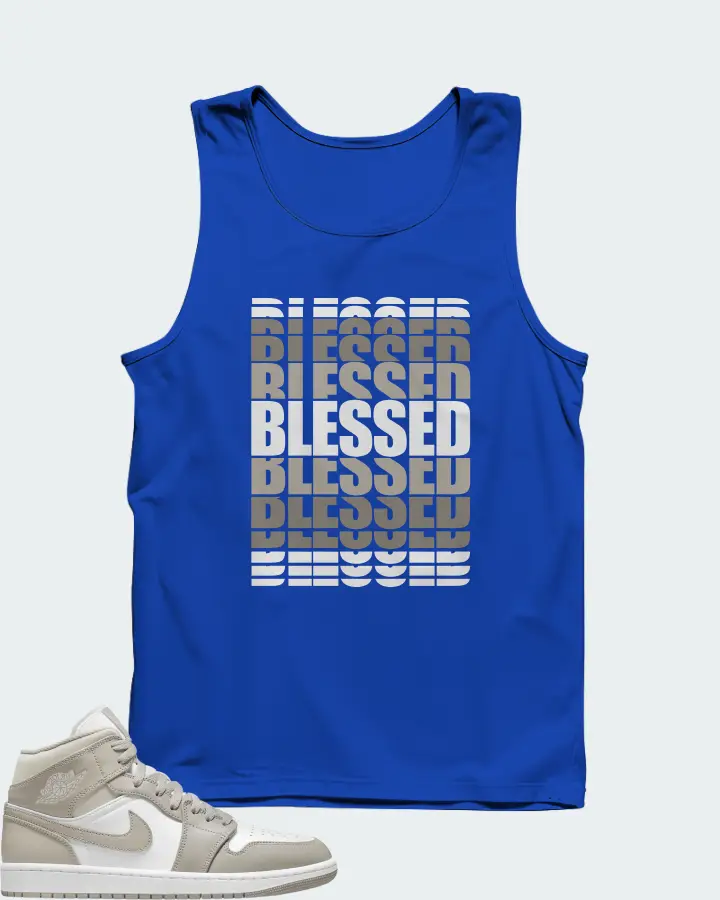 Jordan 1 Mid Sneaker Matching Royal Blue Tank Top - BLESSED Many Times