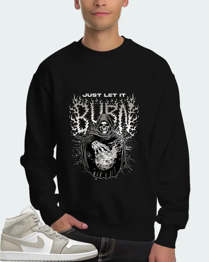 Jordan 1 Mid Sneaker Matching Black Sweatshirt (Just Let It Burn) - View 4