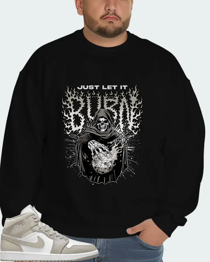Jordan 1 Mid Sneaker Matching Black Sweatshirt (Just Let It Burn) - View 6