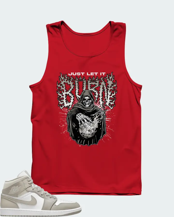 Jordan 1 Mid Sneaker Matching Red Tank Top (Just Let It Burn) - View 1