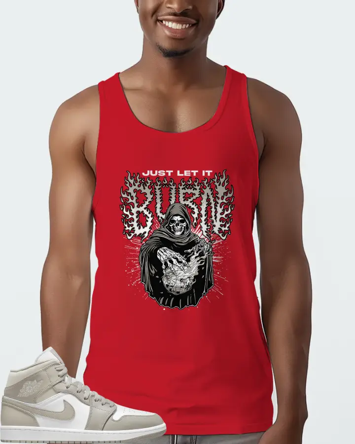 Jordan 1 Mid Sneaker Matching Red Tank Top (Just Let It Burn) - View 2