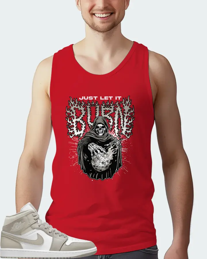 Jordan 1 Mid Sneaker Matching Red Tank Top (Just Let It Burn) - View 4