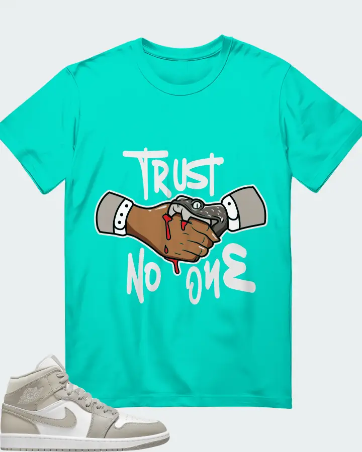Jordan 1 Mid Sneaker Matching Teal T-Shirt - Trust No One