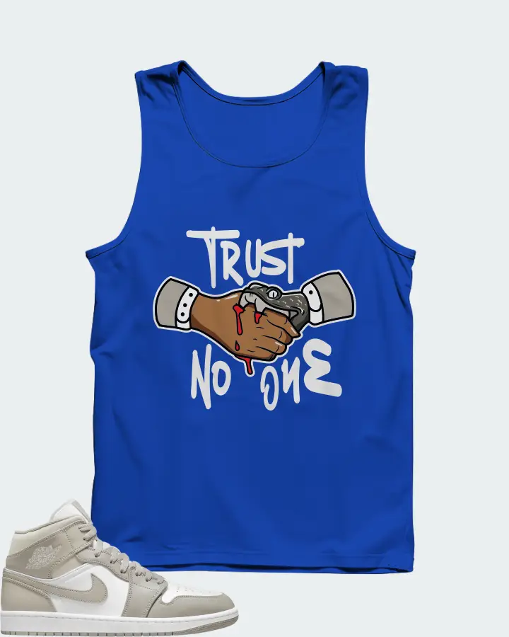 Jordan 1 Mid Sneaker Matching Royal Blue Tank Top - Trust No One