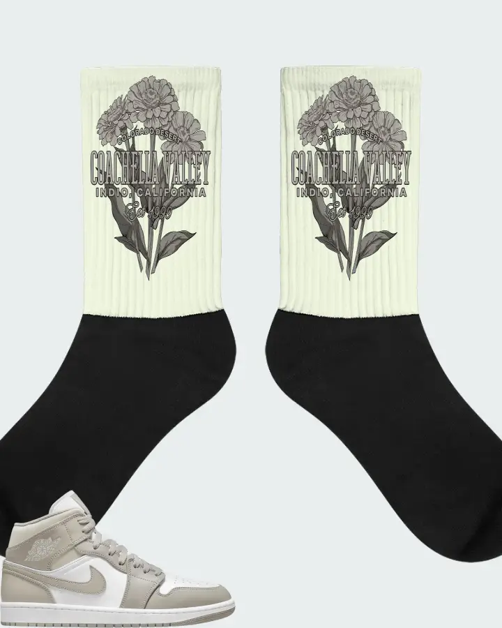 Jordan 1 Mid Sneaker Matching Citron Socks (Coachella Valley) - View 1