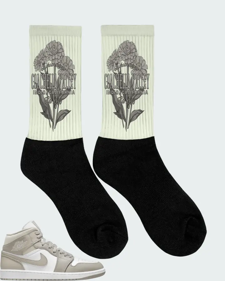 Jordan 1 Mid Sneaker Matching Citron Socks (Coachella Valley) - View 2