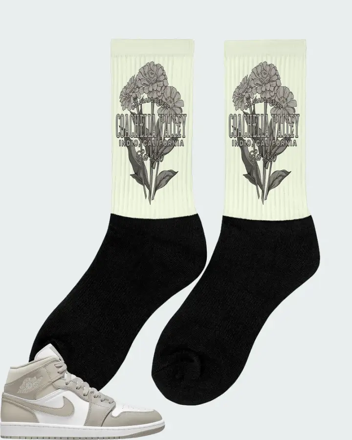 Jordan 1 Mid Sneaker Matching Citron Socks (Coachella Valley) - View 3