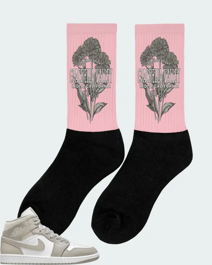 Jordan 1 Mid Sneaker Matching Pink Socks (Coachella Valley) - View 3