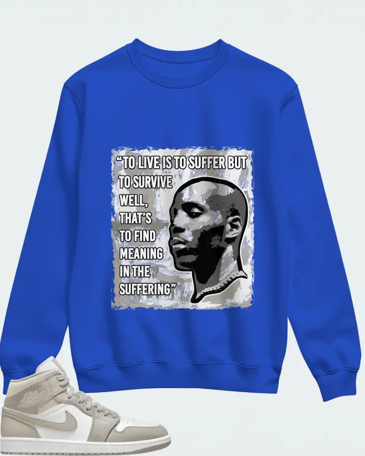 Jordan 1 Mid Sneaker Matching Royal Blue Sweatshirt - DMX Suffer Quote
