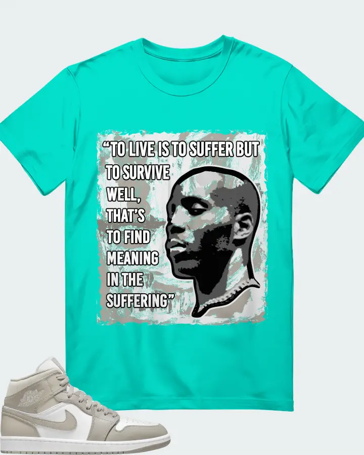 Jordan 1 Mid Sneaker Matching Teal T-Shirt - DMX Suffer Quote