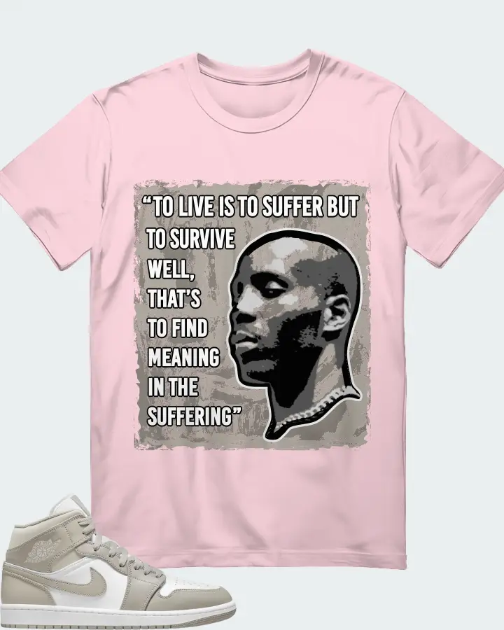 Jordan 1 Mid Sneaker Matching Soft Pink T-Shirt - DMX Suffer Quote