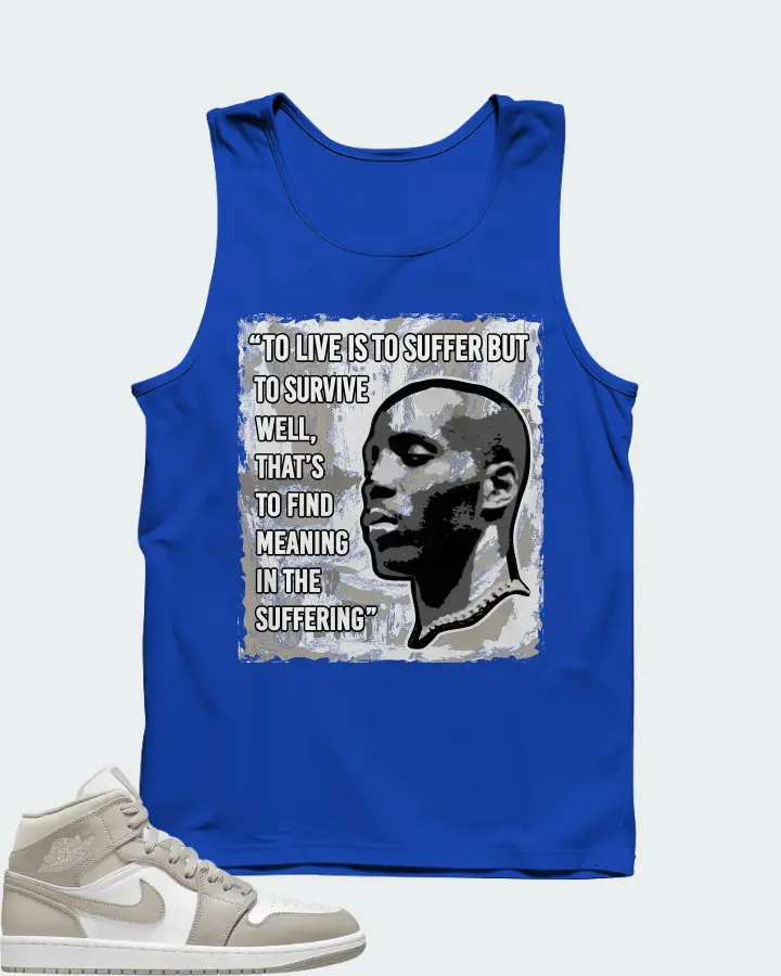 Jordan 1 Mid Sneaker Matching Royal Blue Tank Top - DMX Suffer Quote
