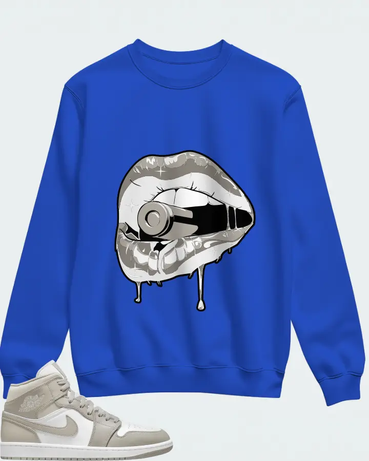 Jordan 1 Mid Sneaker Matching Royal Blue Sweatshirt - Kiss of Death