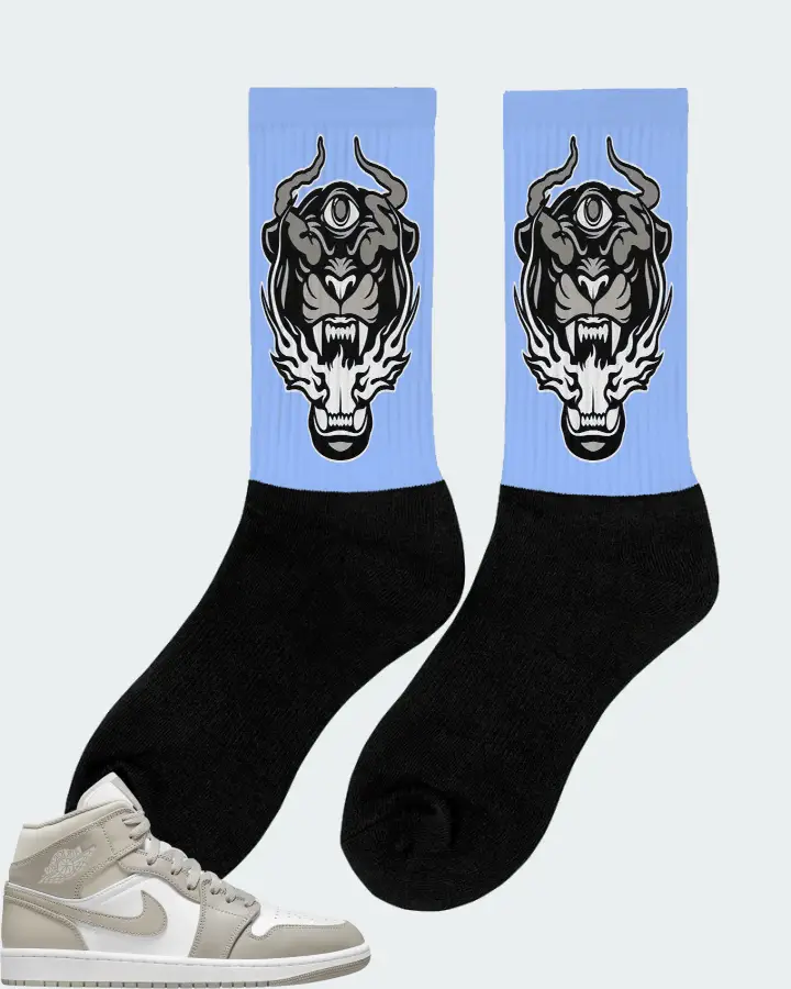 Jordan 1 Mid Sneaker Matching Carolina Blue Socks (The Beast) - View 3
