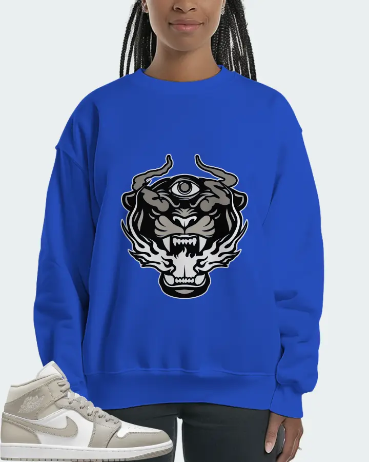 Jordan 1 Mid Sneaker Matching Royal Blue Sweatshirt (The Beast) - View 3