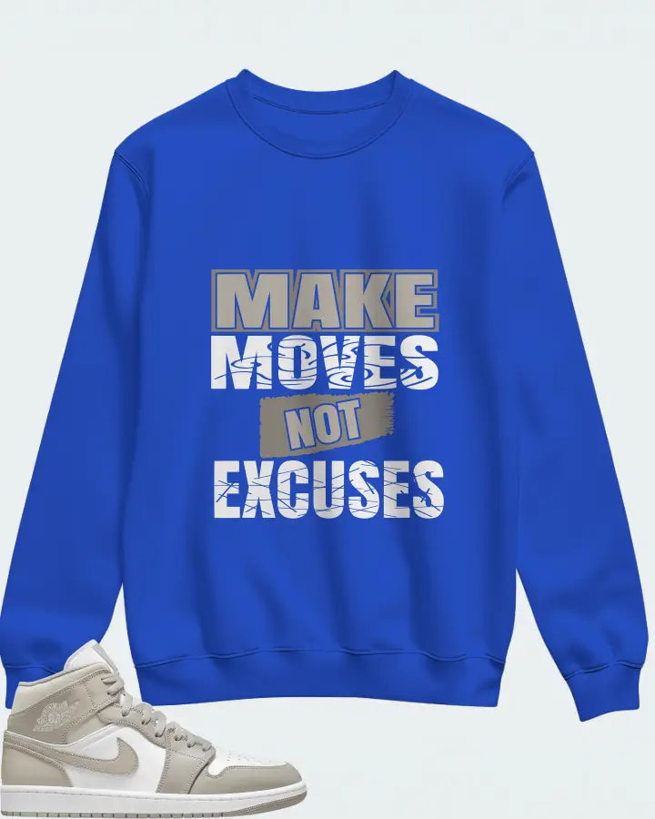 Jordan 1 Mid Sneaker Matching Royal Blue Sweatshirt - Make Moves Not Excuses