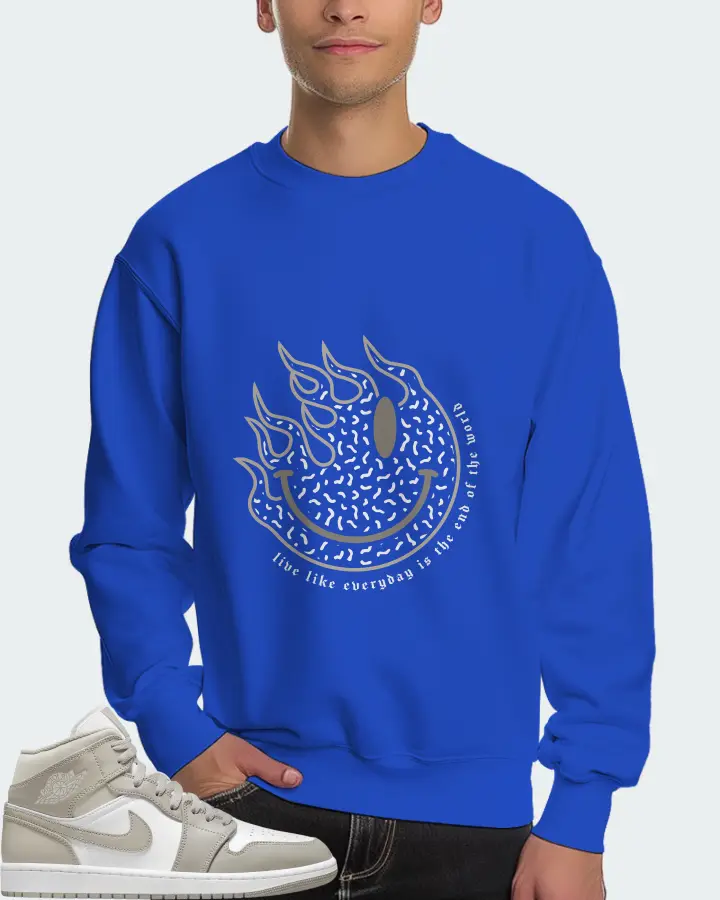 Jordan 1 Mid Sneaker Matching Royal Blue Sweatshirt (Keep Smiling) - View 4