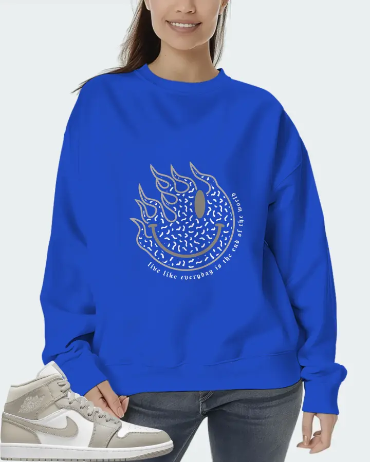 Jordan 1 Mid Sneaker Matching Royal Blue Sweatshirt (Keep Smiling) - View 5