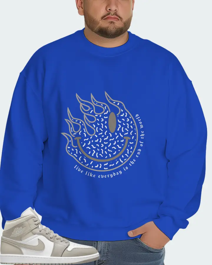 Jordan 1 Mid Sneaker Matching Royal Blue Sweatshirt (Keep Smiling) - View 6