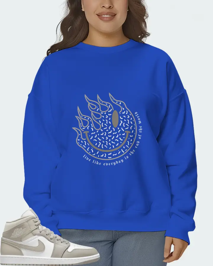 Jordan 1 Mid Sneaker Matching Royal Blue Sweatshirt (Keep Smiling) - View 7