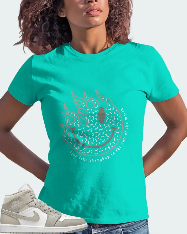 Jordan 1 Mid Sneaker Matching Teal T-Shirt (Keep Smiling) - View 3