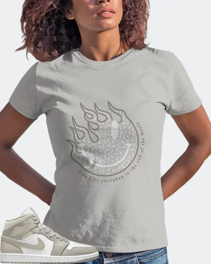 Jordan 1 Mid Sneaker Matching Grey Gildan T-Shirt (Keep Smiling) - View 3