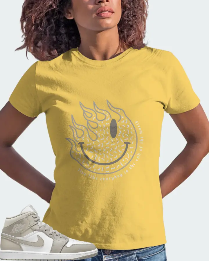 Jordan 1 Mid Sneaker Matching Yellow T-Shirt (Keep Smiling) - View 3