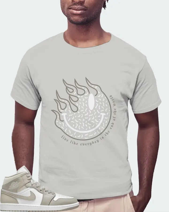 Jordan 1 Mid Sneaker Matching Grey Gildan T-Shirt (Keep Smiling) - View 4