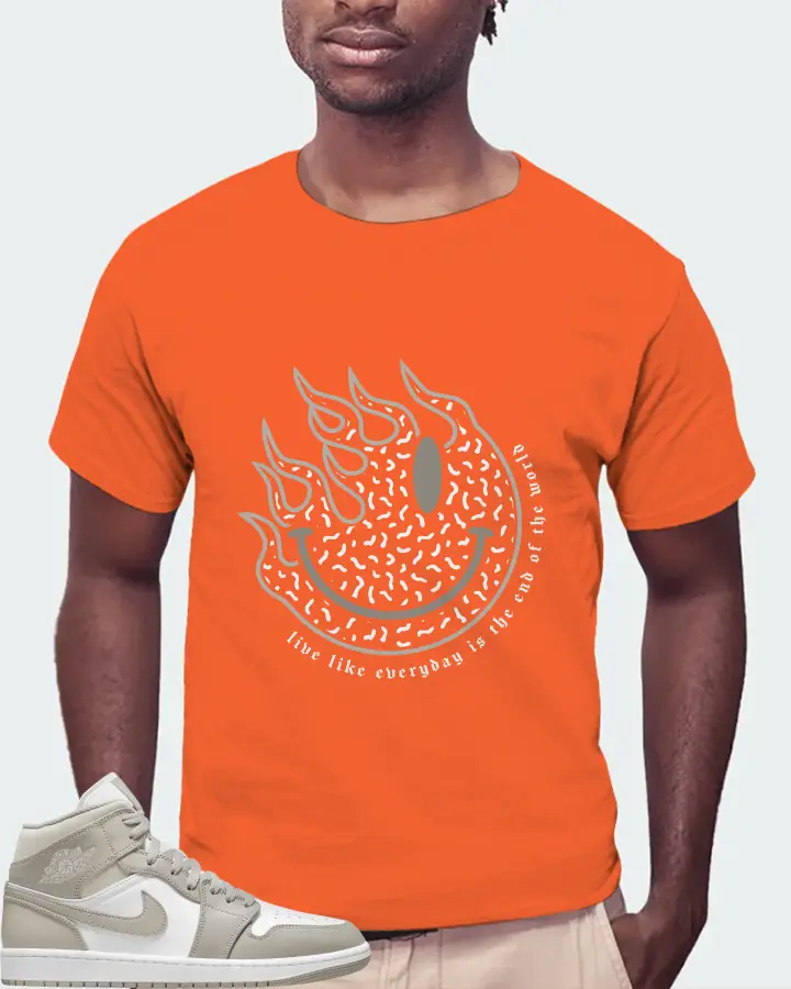 Jordan 1 Mid Sneaker Matching Orange Gildan T-Shirt (Keep Smiling) - View 4