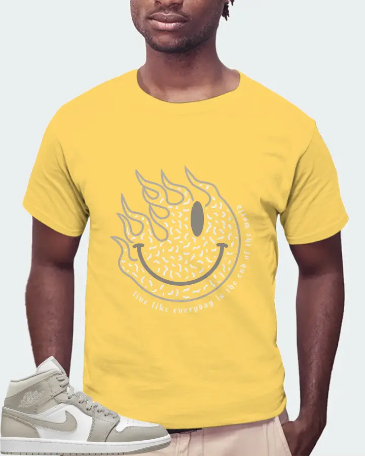Jordan 1 Mid Sneaker Matching Yellow T-Shirt (Keep Smiling) - View 4