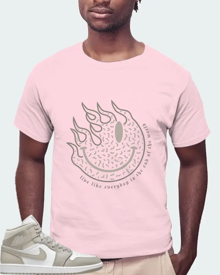 Jordan 1 Mid Sneaker Matching Soft Pink T-Shirt (Keep Smiling) - View 4