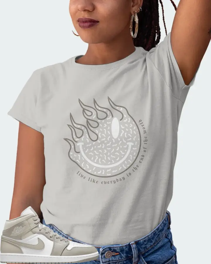 Jordan 1 Mid Sneaker Matching Grey Gildan T-Shirt (Keep Smiling) - View 5