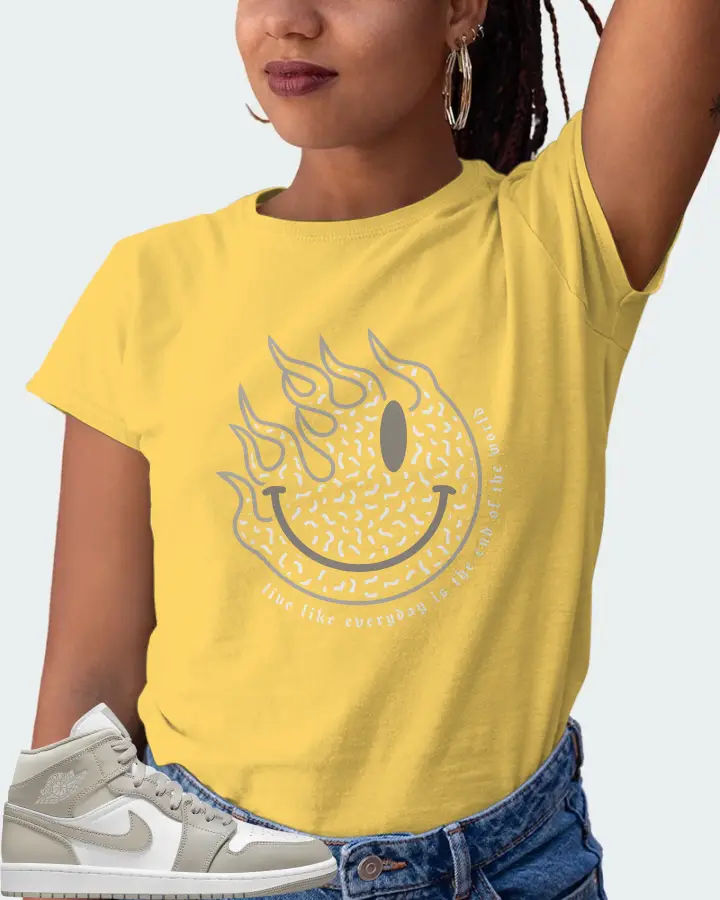 Jordan 1 Mid Sneaker Matching Yellow T-Shirt (Keep Smiling) - View 5