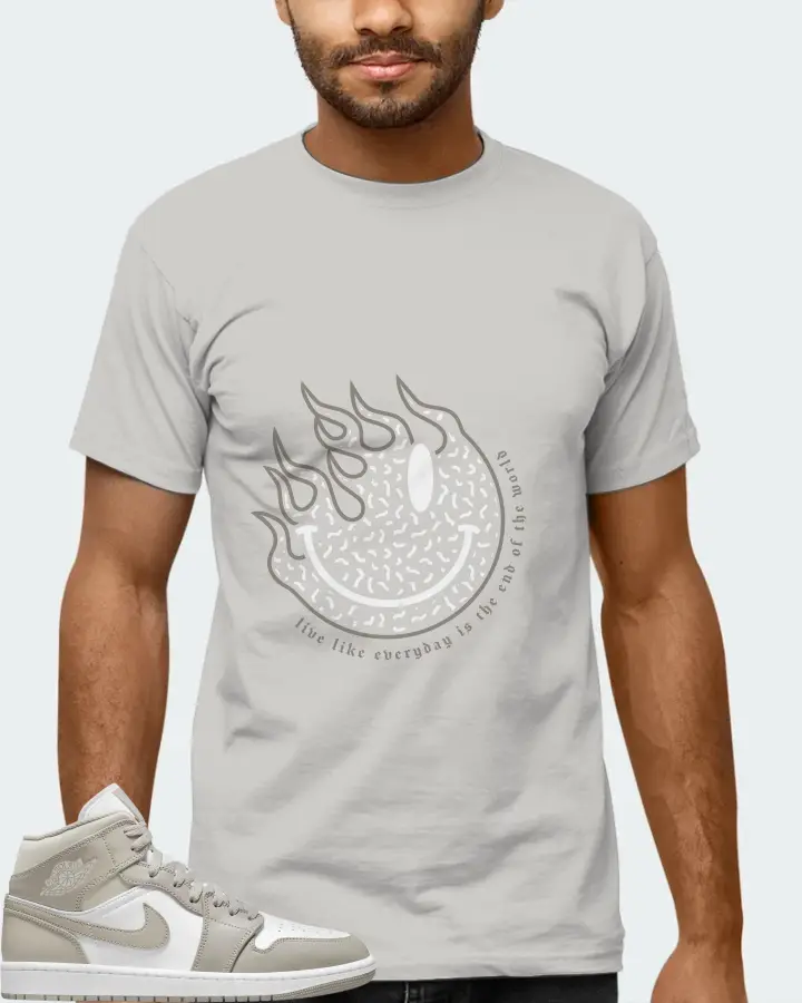 Jordan 1 Mid Sneaker Matching Grey Gildan T-Shirt (Keep Smiling) - View 6