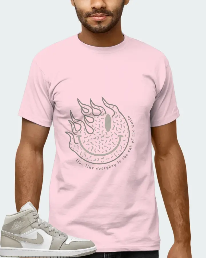 Jordan 1 Mid Sneaker Matching Soft Pink T-Shirt (Keep Smiling) - View 6
