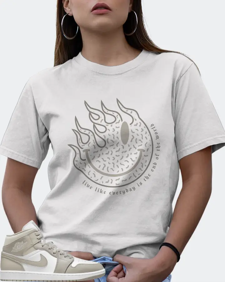 Jordan 1 Mid Sneaker Matching White Gildan T-Shirt (Keep Smiling) - View 7