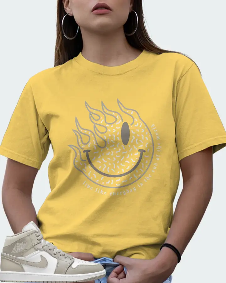 Jordan 1 Mid Sneaker Matching Yellow T-Shirt (Keep Smiling) - View 7