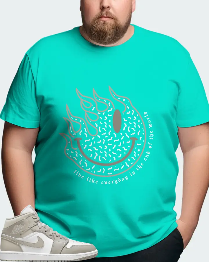 Jordan 1 Mid Sneaker Matching Teal T-Shirt (Keep Smiling) - View 8