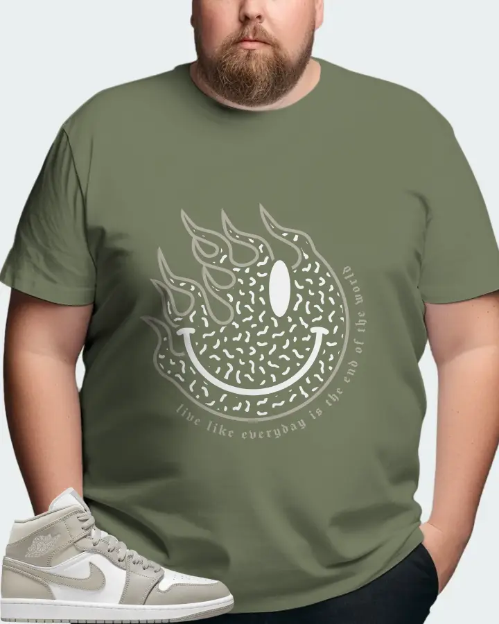 Jordan 1 Mid Sneaker Matching Olive Gildan T-Shirt (Keep Smiling) - View 8